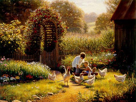 Remember those chores that had to be done every day? Sometimes something exciting would happen, but no matter what, the job had to be done. Little did we know it then, that character was being grown. Family ties were being woven in unbreakable strands. Being a part of something bigger than ourselves was the untold message that gave us a sense of importance. It helped us to get along with others, and to find a time to help those in need. With help from the artists sons comes Morning Chores. 